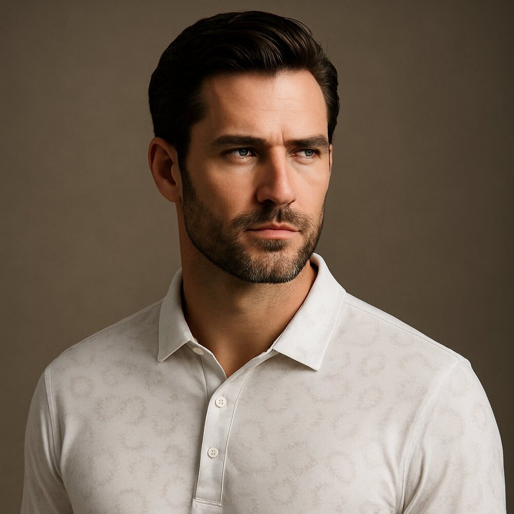 Travis Mathew White Patterned Polo Shirt - Size Large